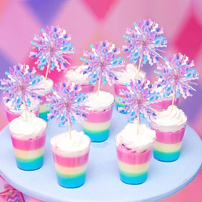 30 PCS Foil Firework Cupcake Toppers Sparkle Tinsel Cupcake Picks Happy - Image 5
