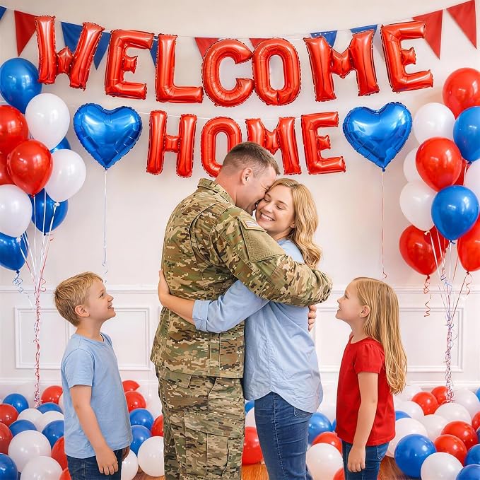 Welcome Home Balloons Blue Red, 16Inch Welcome Home Foil Balloons Banner - Image 3