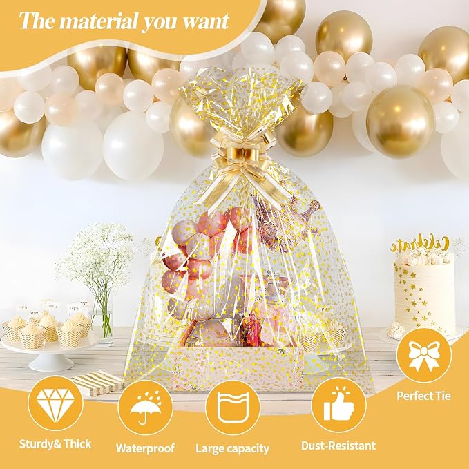 COQOFA 10 Pieces Large Cello/Cellophane Bags 18x30 Inches Clear Basket Gift - Image 3