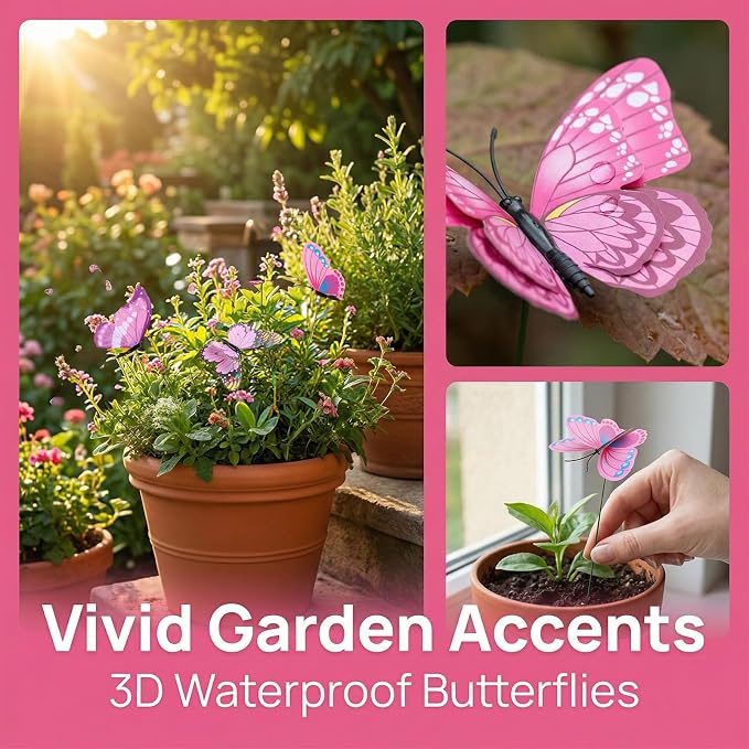 30PCS Pink Butterfly Decor Fake Butterfly Garden Picks - Image 7