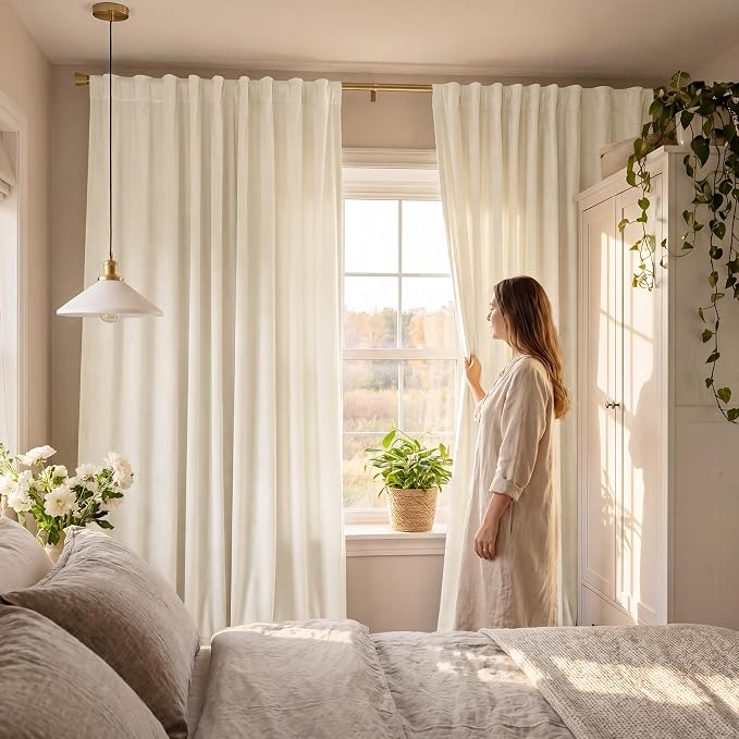 Ivory White Velvet Curtains for Nursery Back Tab, W52 x L105, Back tab Drapes - Image 8