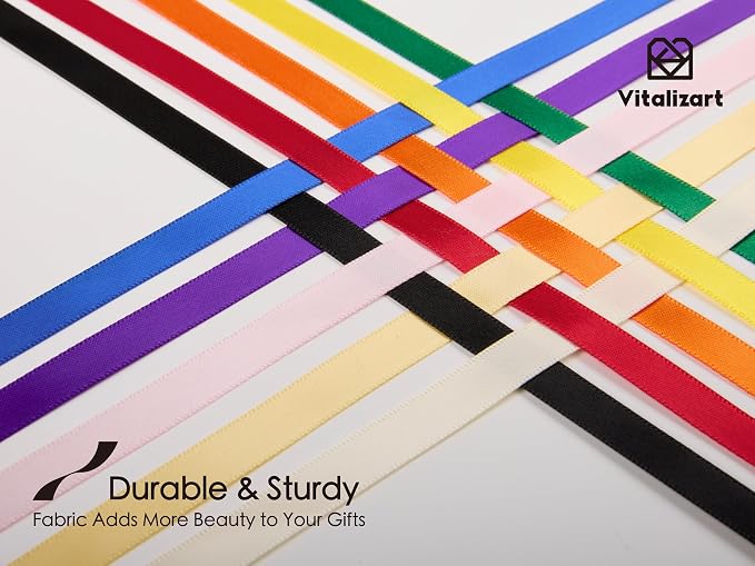 Vitalizart Rainbow Ribbons for Crafts 3/8" x 100Yds Double-Faced Satin Thin | - Image 4