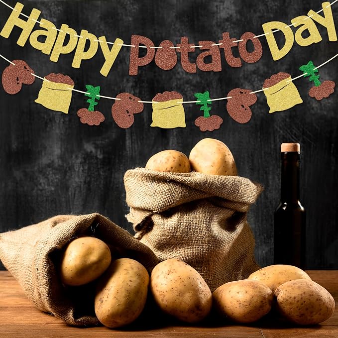 Happy Potato Day Banner, Pre-strung | Brown Glitter Potato Decor - Image 6