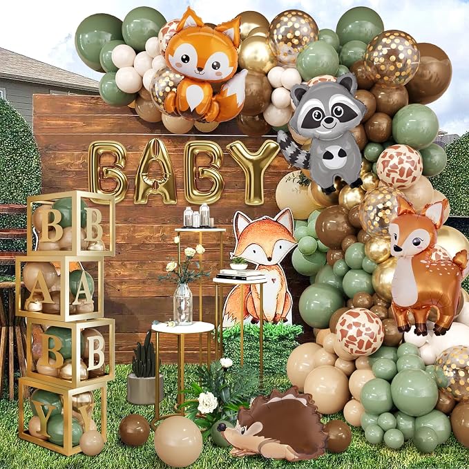 Amandir 137pcs Woodland Animals Baby Shower Decoration Boxes | Sage Green Brown - Image 5