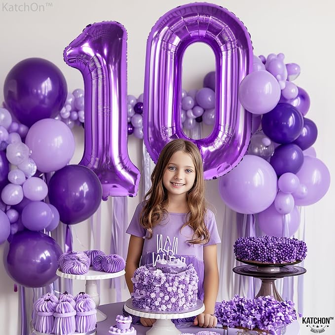 KatchOn Purple Giant 40 Inch Number 10 Balloon, 10th Birthday Decorations - Image 4
