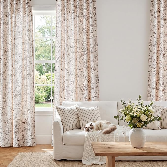 jinchan Floral Linen Curtains for Living Room 96 Inch Length Brown Flower - Image 2