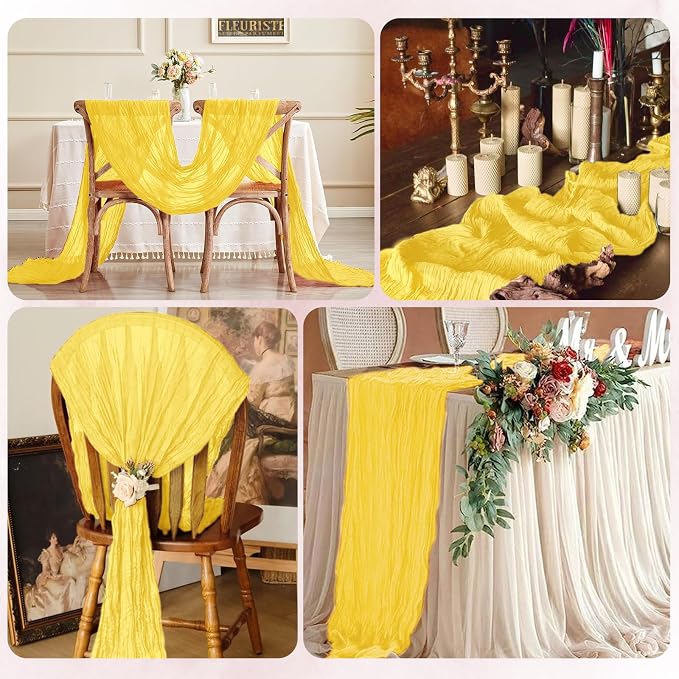 6 Pack Lemon Yellow Cheesecloth Table Runner 17x108 Inch Semi Sheer Boho Gauze - Image 7