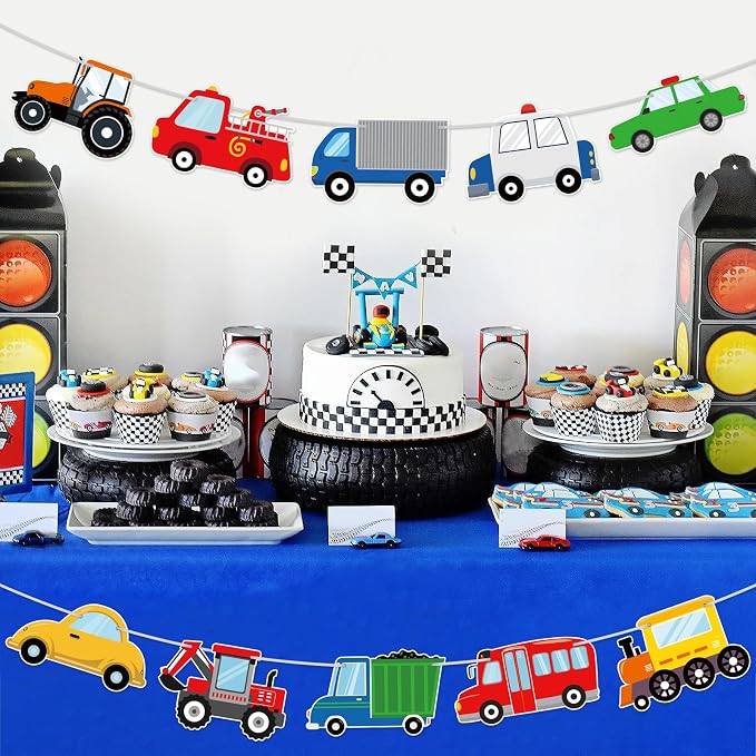 Hooqict Happy Birthday Banner Transportation Birthday Decorations Car Train - Image 3