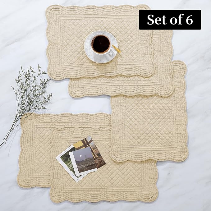HOMBYS Quilted Placemats Set of 6 Washable-13x18 inches Rectangular Placemats - Image 5