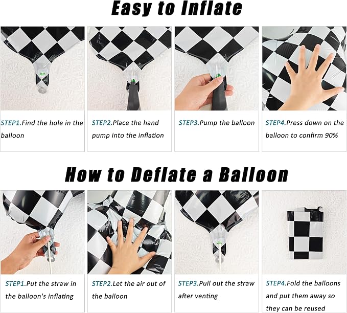 40In Black White Checkered Number 9 Balloon Race Car Digital Foil 9 Balloon | - Image 3