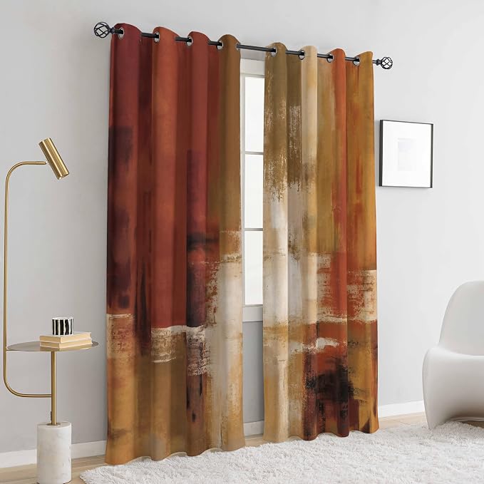 Asuexpect Burnt Orange Curtains 2 Panels Abstract Rust Curtain Room Darkening - Image 7