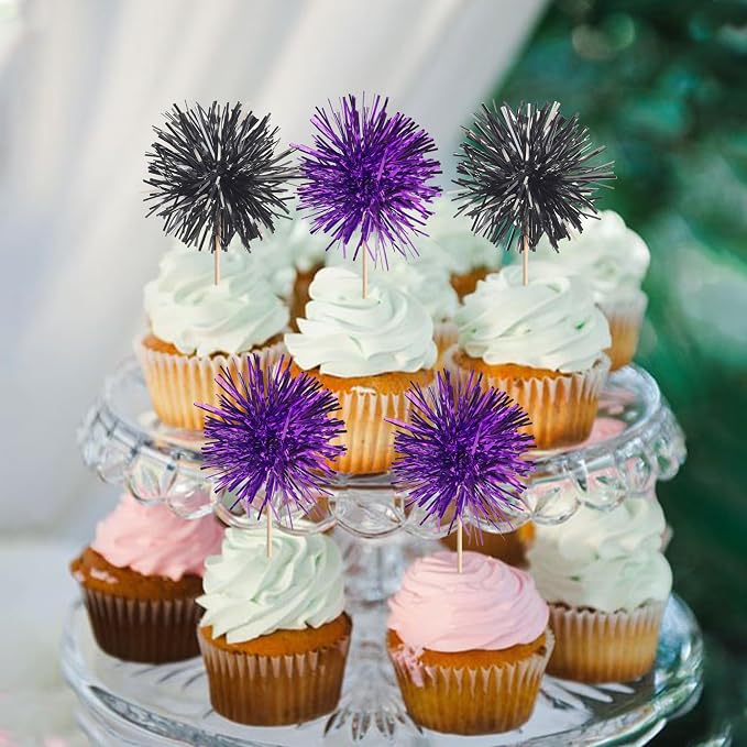 40 PCS Foil Firework Cupcake Toppers Sparkle Tinsel Cupcake Picks Fireworks - Image 4