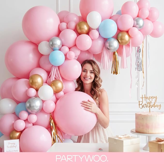 PartyWoo Baby Pink Balloons 92 pcs Different Sizes of 18 12 10 5 Inch Pastel - Image 9