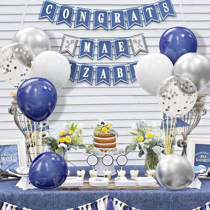 62pcs Silver Navy Blue Balloons Kit - Image 5