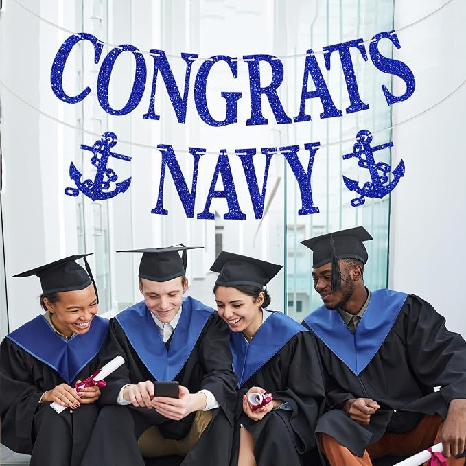Congrats Navy Banner, USN Military Party Decorations - Image 2