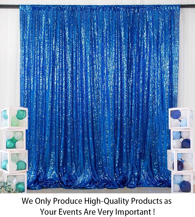 ShinyBeauty Sequin Backdrop 5FTx7FT Royal Blue Sequin Curtain Photo Backdrops - Image 2