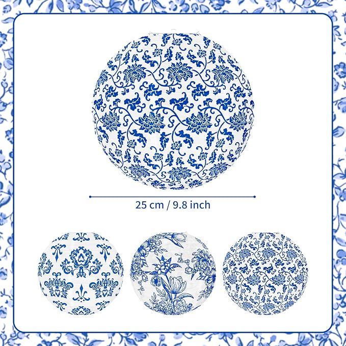 Chinoiserie Paper Lantern Blue and White Porcelain Print Decoration Lantern 10 - Image 2