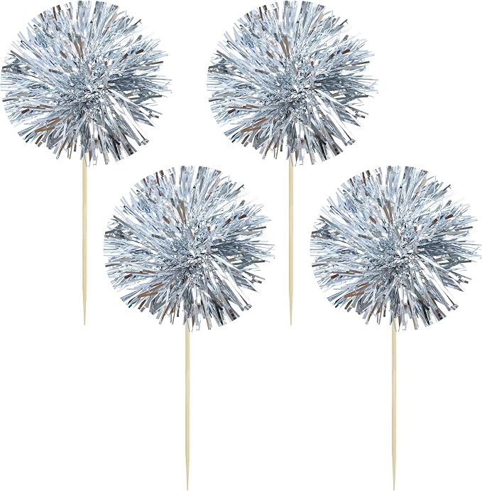 Gyufise 30Pcs Foil Firework Cupcake Toppers Sparkle Tinsel Cake Toppers Tinsel - Image 3