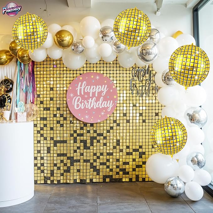6pcs 22 Inch Gold Disco Ball Balloons, 4d Large Foil Aluminum Balloon - Image 5