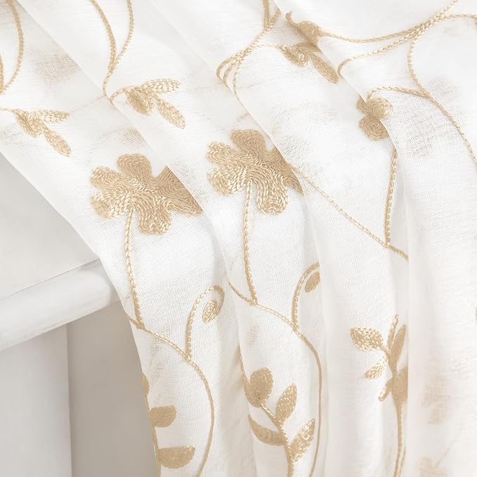 HOMEIDEAS Yellow Sheer Curtains 63 Inch Length 2 Panels Yellow and White - Image 5