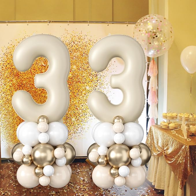 40 Inch Cream Number 3 Balloon for 3rd Birthday Decoration Beige White Sand - Image 4