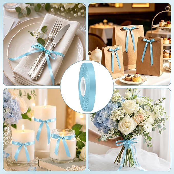 30Yards 3/8In Thin Lake Blue Ribbon - Image 4