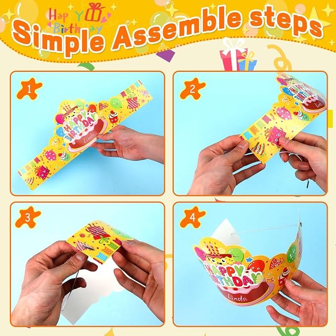 144 PCS Birthday Crowns for Kids Classroom Include 36 Colorful Birthday Paper - Image 5
