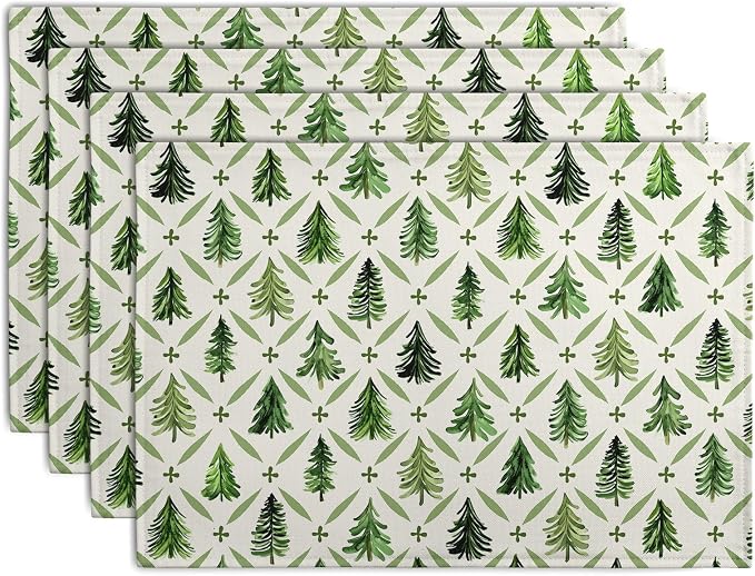 Sage Green Pine Tree Christmas Placemats Set of 4 Xmas Farmhouse Rustic Style by Wnoesat