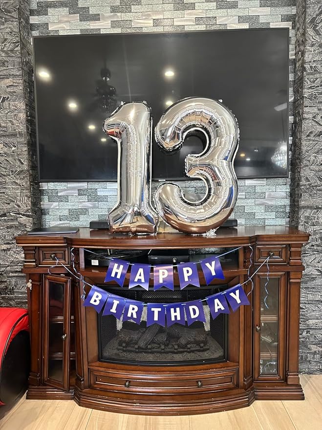 3 Balloon Numbers Party Decorations, 40In Silver Balloons - Image 3