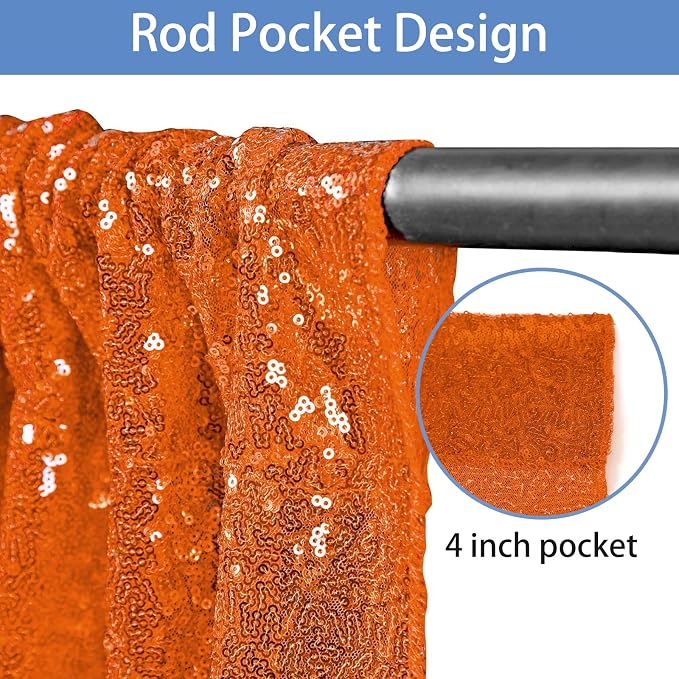 Hahuho Orange Sequin Backdrop Curtain, Party Decoration（2 Panels, 2FT x 8FT - Image 2