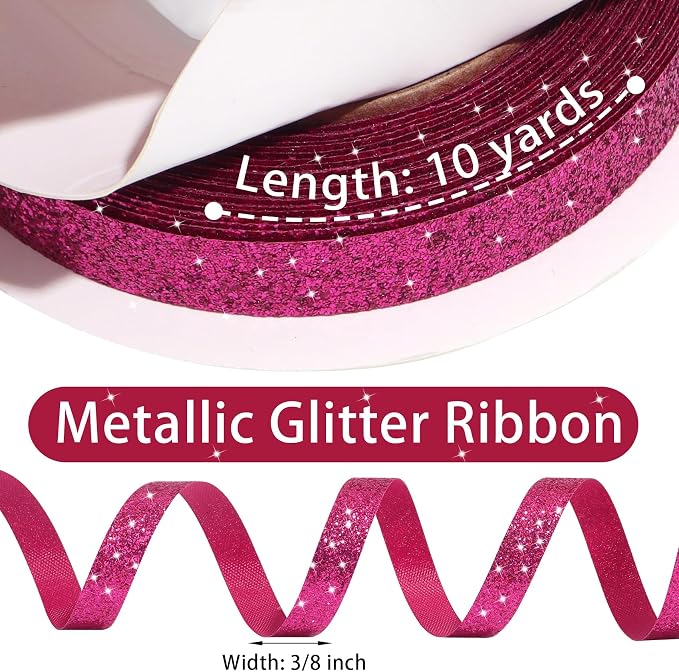 Hot Pink Metallic Glitter Ribbon - Image 3
