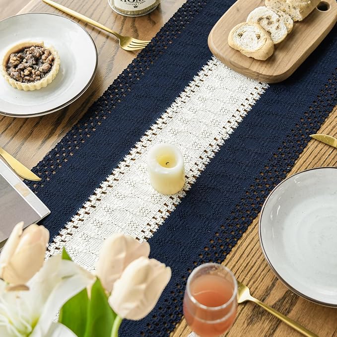 Artoid Mode Dark Blue Farmhouse Woven Table Runner 12x60 Inch | Seasonal - Image 4
