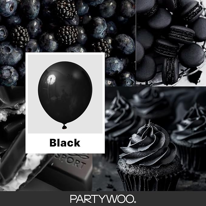 PartyWoo Black Balloons 92 pcs Different Sizes of 18 12 10 5 Inch Black - Image 2