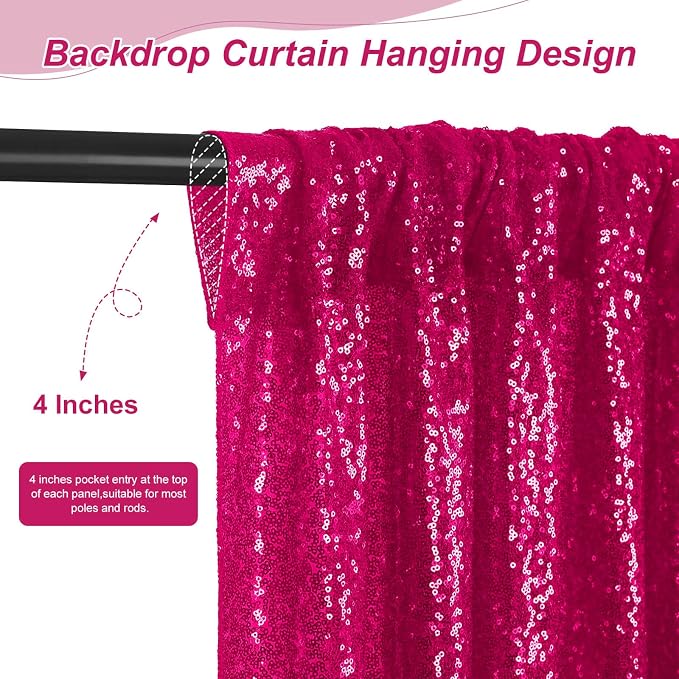 Hot Pink Sequin Backdrop Curtain Panels Stage 2 Pcs 5FTx10FT Wedding Party - Image 4