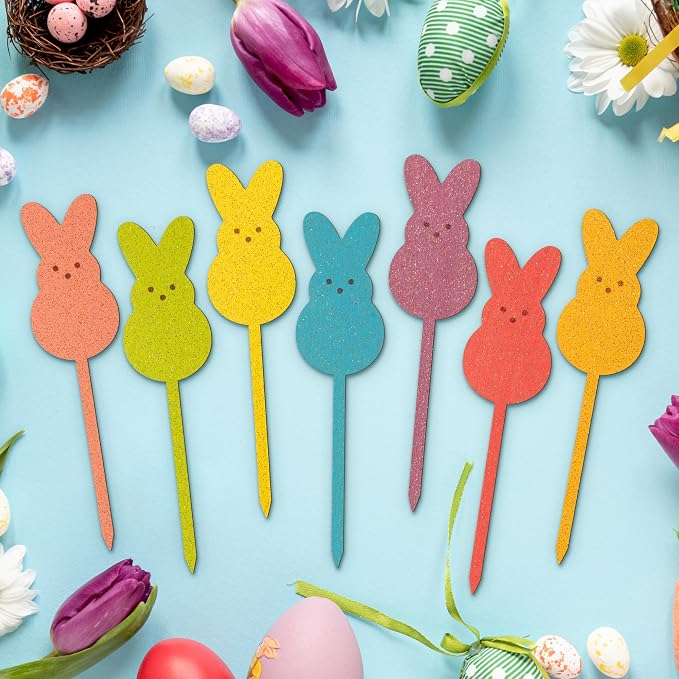TICIAGA 14PCS Easter Glitter Wooden Picks Decorations - Image 3
