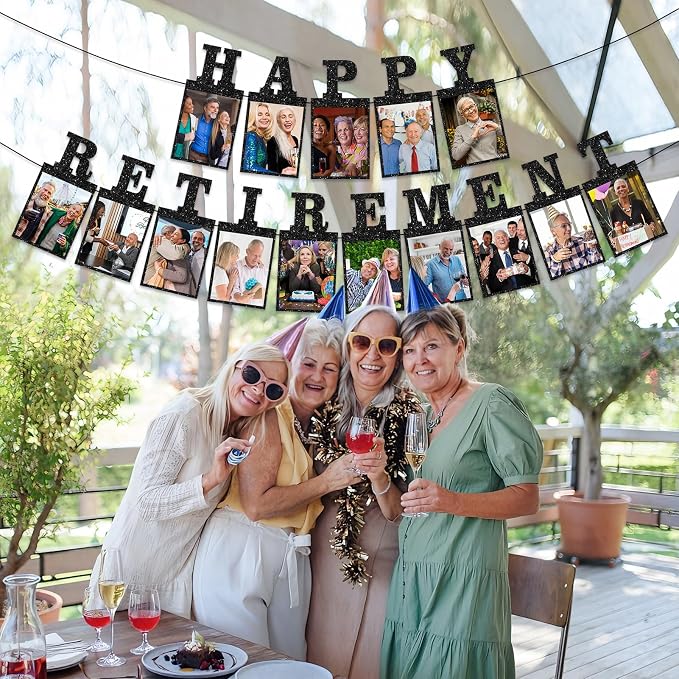 Black Pre-Strung Happy Retirement Photo Banner Party Decorations | Glitter - Image 6