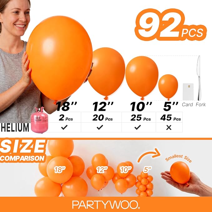 PartyWoo Orange Balloons 92pcs Fall Latex Helium Balloons Different Sizes | 18 - Image 6