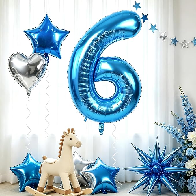 TONIFUL 6th Birthday Balloons Kit 40 Inch Blue Large Number 6 Foil Balloon | - Image 4