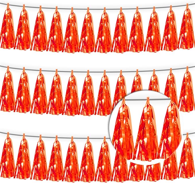 3P Orange Tassel Banner Garland Metallic Foil Fringe Banner Tinsel Tassels by FENGNIAN