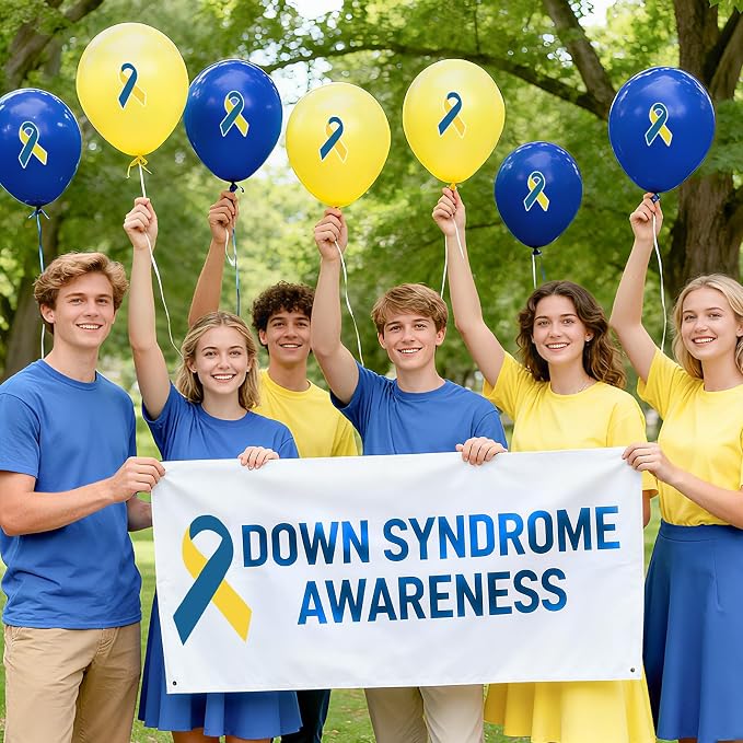 100 Pcs Down Syndrome Awareness Balloons 12 Inch Yellow and Blue Latex Balloons - Image 6