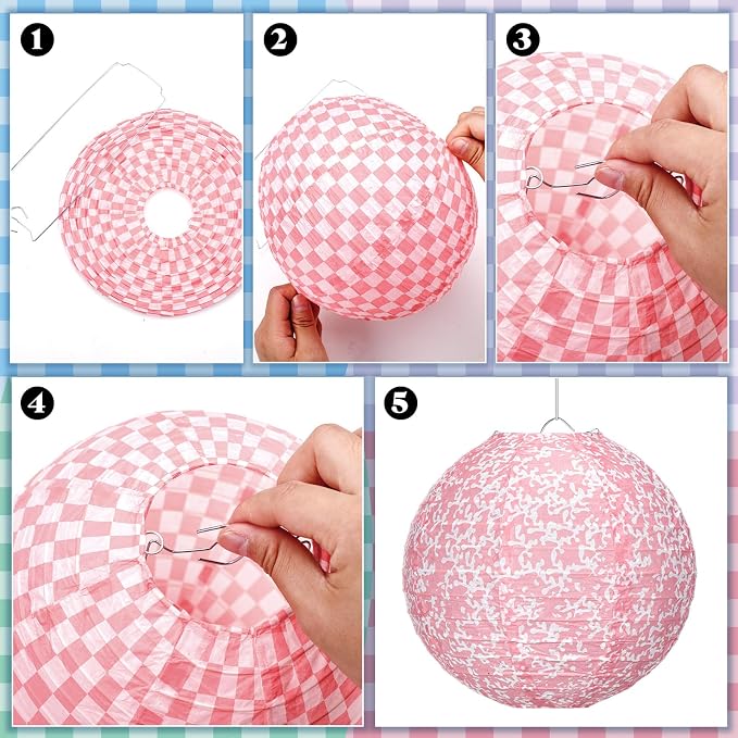 Baquler 12 Pcs Checkered Hanging Paper Lanterns Party Decorations, 8 Inch Round - Image 3
