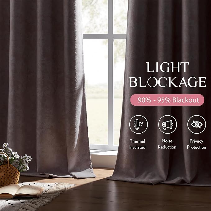 Beauoop Pink Floral Jacquard Blackout Sliding Door Curtains 100x84 1 Set | - Image 3