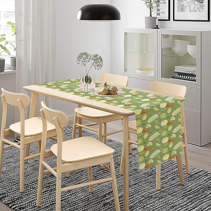 Summer Ice Cream Popsicles Table Runner, Watercolor Green Kiwi Seasonal Fruit Sweet Dessert Dinner Runner for Party Holiday Home Kitchen Dining Table Decor 13"x90"