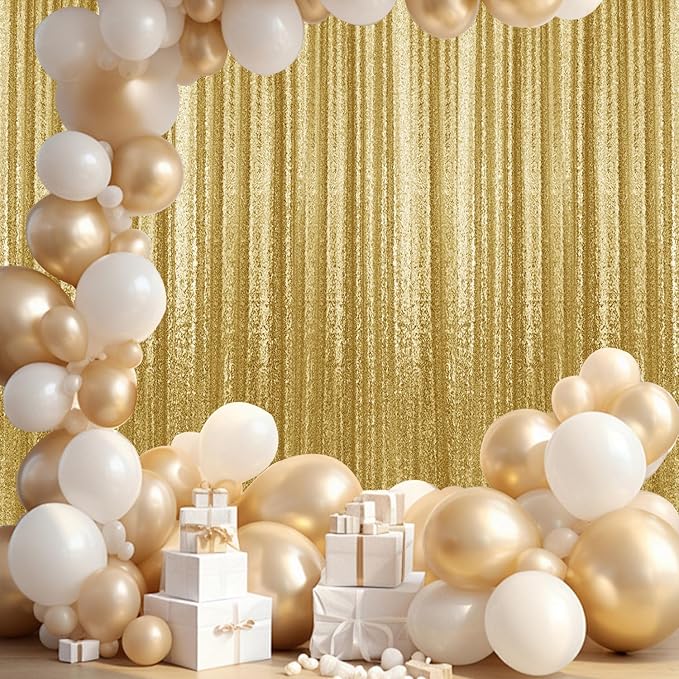 4×8FT Gold Sequin Backdrop Curtain, Photography Backdrop Glitter Curtains by Pufogu