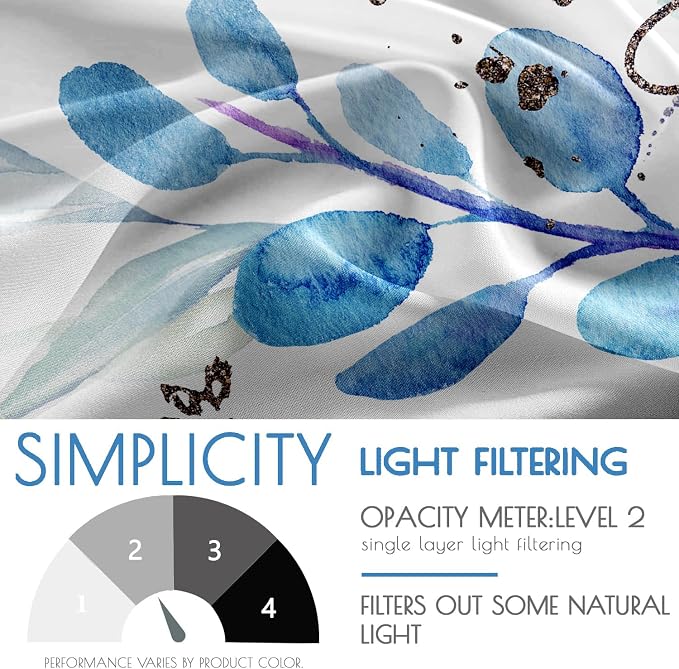 Blue and White Curtains for Living Room Spring Summer Blue Eucalyptus Leaves - Image 6
