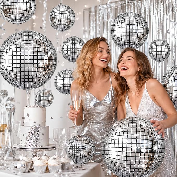 10Pcs Disco Round Foil Balloons, Metallic Disco Foil Baloon - Image 2