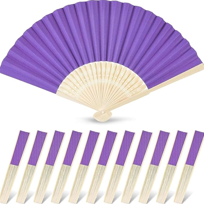 JOHOUSE 12 PCS Purple Paper Fans Handheld, 8.3 Inch Foldable Hand Fan | Purple by JOHOUSE