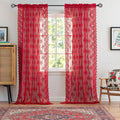 Kotile Red Lace Curtains for Living Room Rustic Floral 52x84 Inch, 2 Panels | by Kotile+Curtains