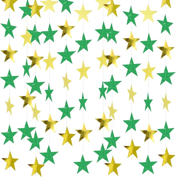 BEISHIDA Glitter Star Garland Banner Decor Green Gold Hanging Decorations by Beishida