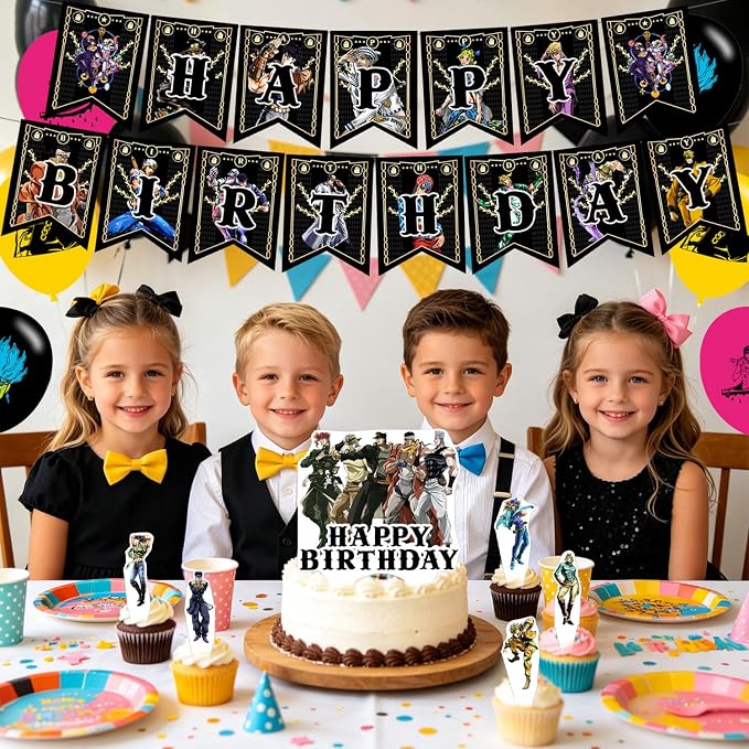 JoJo Bizarre Party Supplies, Cartoon Adventure Birthday Party Decorations Banner - Image 5